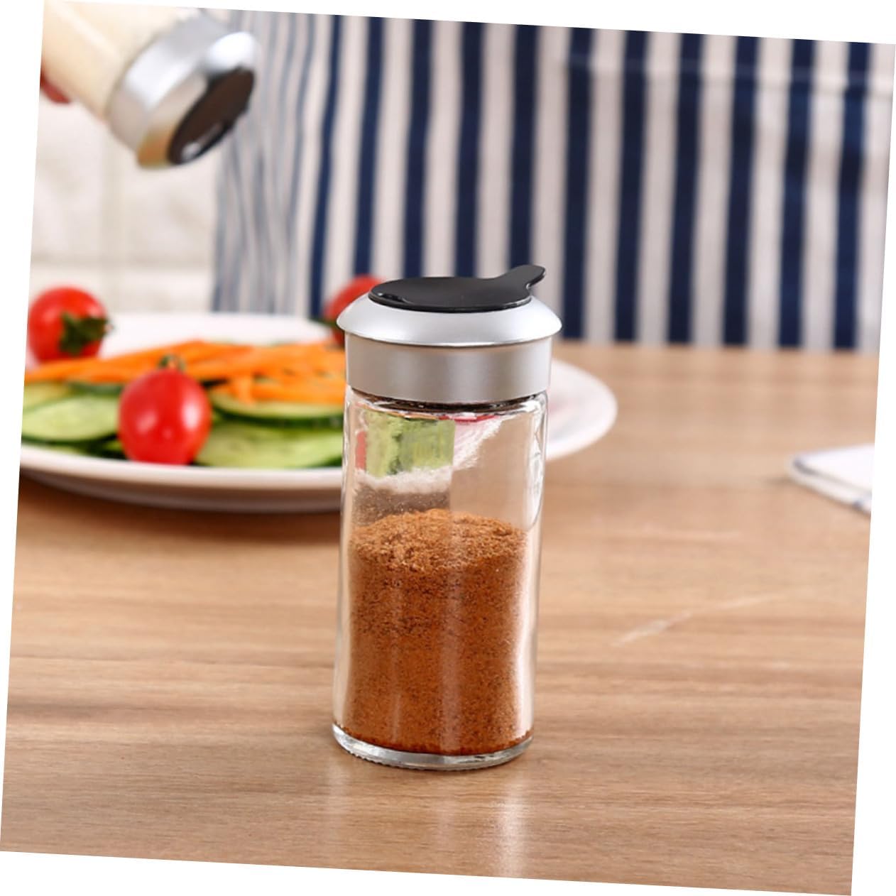 2 Pcs 100ml Rotating Cruet Jars Lead-Free Glass Salt Pepper Shaker Set for Barbecue Seasoning Multi-Purpose Kitchen Condiment Bottles