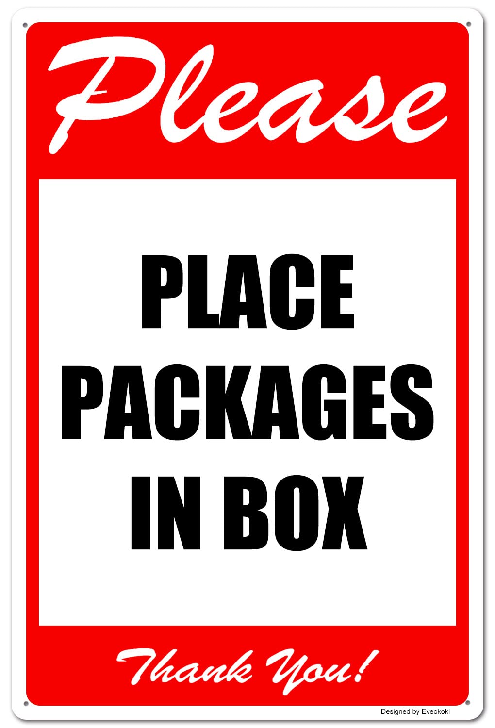 2 Pack Please Place Packages in Box Thank You Signs, 8x 12 Inches Please Delivery Sign Aluminum Metal Sign