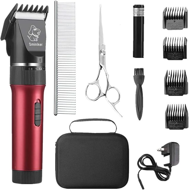 Sminiker Clippers de chat et de chien à faible bruit et sans fil rechargeable Kit de grooming avec sac de rangement 5 Speed Professional Clippers Animal Kit de grooming pour animaux