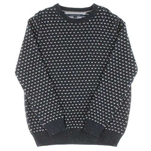 Tommy Hilfiger Men's Ribbed Trim Pattern Crew Neck Pullover Sweater (Dark Ash Heather, Large)