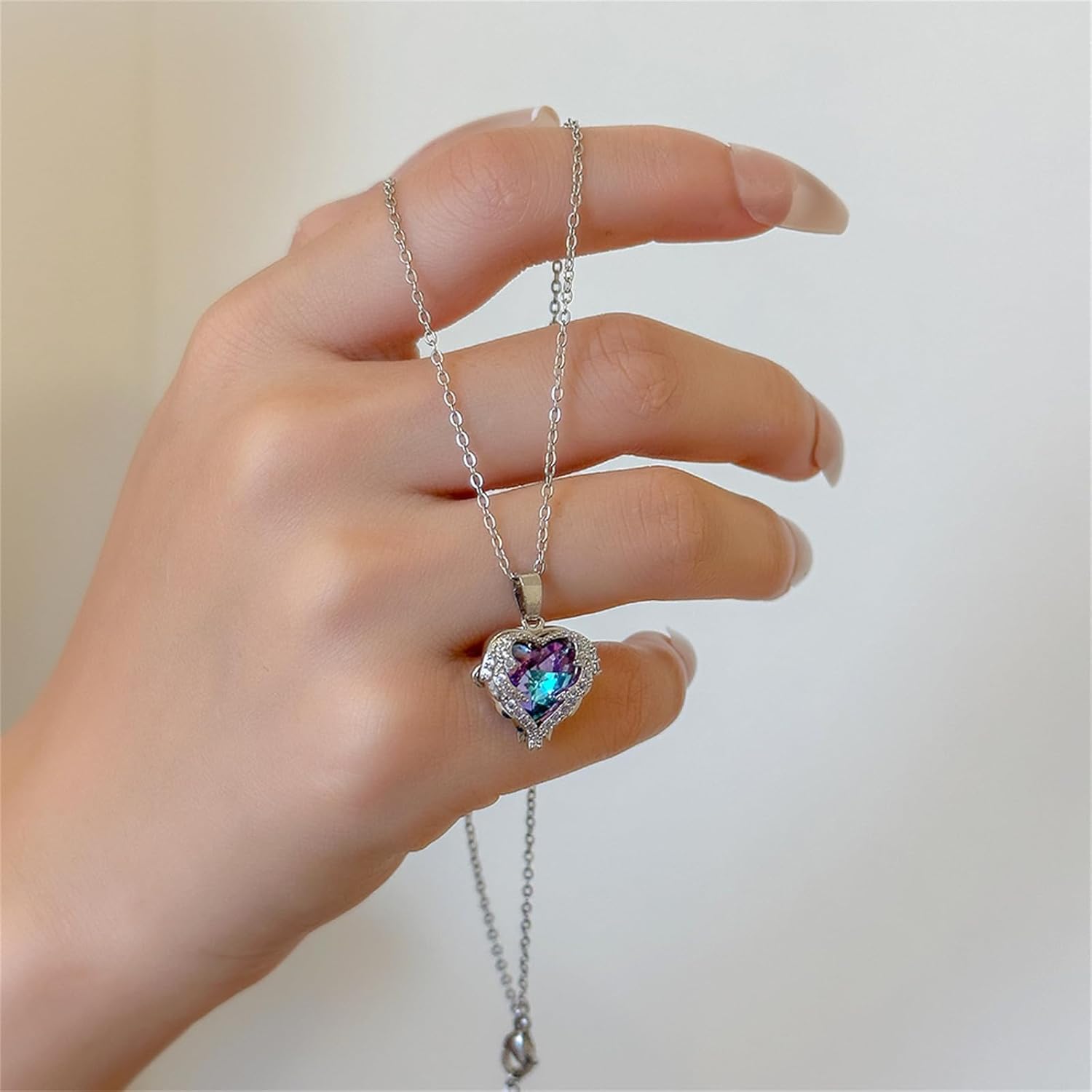 MALOYANVE Love Heart Necklace Elegant Colorful Gold Silver Black Rhinestone Crystal Angle Wing Heart Lucky Infinity Love Pendant Necklace Anniversary Valentines Day Jewelry Gifts for Women - Image 8