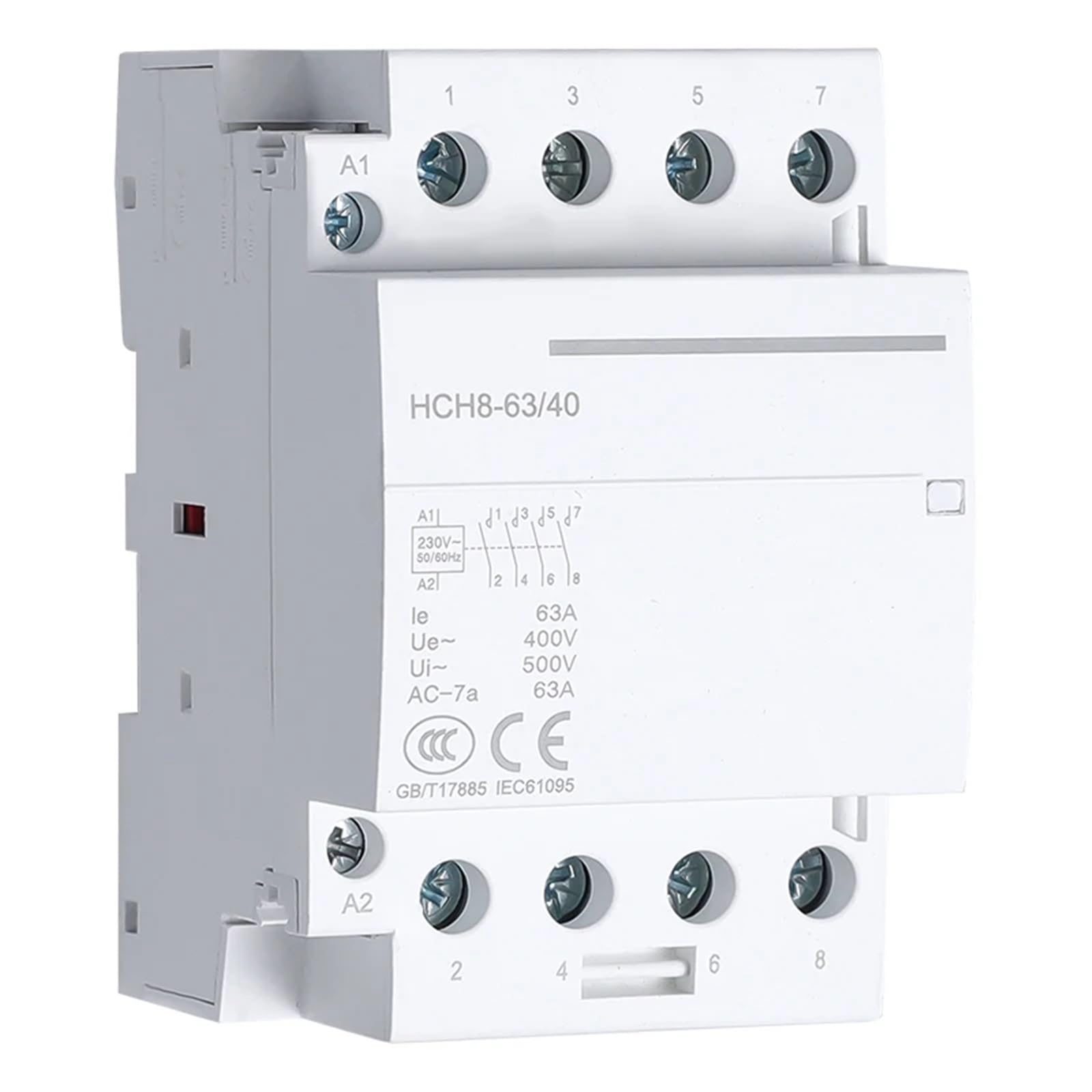 PRNDKYQZ Household Small Single-Phase AC Contactor HCH8-20A 25A 32A 40A 63A 100A 2P 4P 230V Modular ContactorAutomat Rail Mute 1Pcs(4NC-220V)