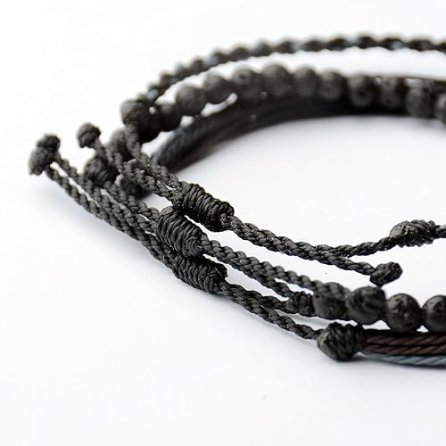 Miniatura 6 de Handmade Natural Stone Beaded Healing Bracelet Gift for Men Adjustable Rope String Bracelet (Lava Rock, Adjustable)