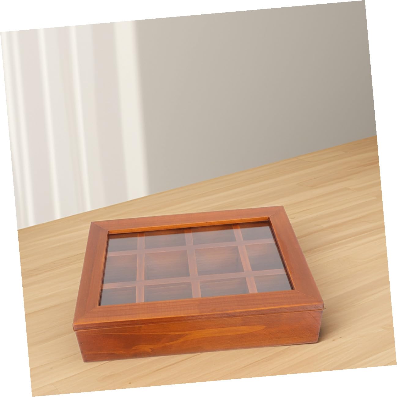 Caja Organizadora Material Acrílico y Madera de Bolsitas de Té con 12 Compartimentos Diseño Ligero y Hermético para Oficina y Viaje