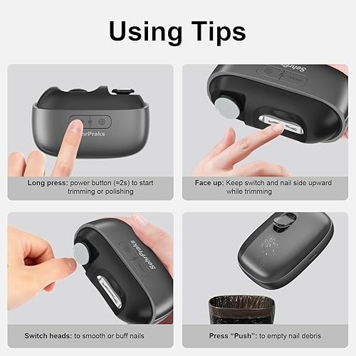 Miniatura 6 de Electric Nail Clipper 3-in-1 with LED Light, Nail Trimming, Filing & Polishing, Magnetic Cover, Wide Opening for Thick Nails, Type-C Charge,