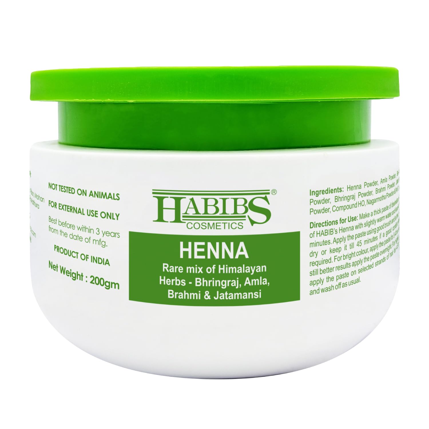 HABIBS COSMETICS Natural Henna Mehndi Powder Enriched With Bhringraj, Amla, Brahmi,Jatamansi For Natural Hair Coloring, 200Gm, Pack Of 1