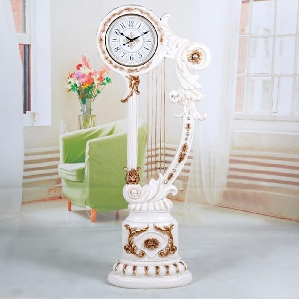 Grandfather Clock European-Style Living Room Floor Clock, Antique Pendulum Retro Home Lobby Harp Vertical Grandfather Alarm
