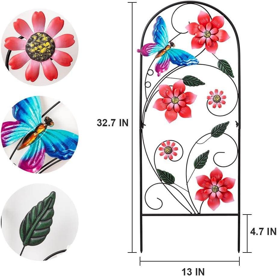 YEAHOME 33 Inch Decorative Garden Stakes, Outdoor Garden Decor Metal Flower Butterflies Spring Gardening Decor Art Yard Signs, Outdoor Decorations for Patio Outside Yard Lawn