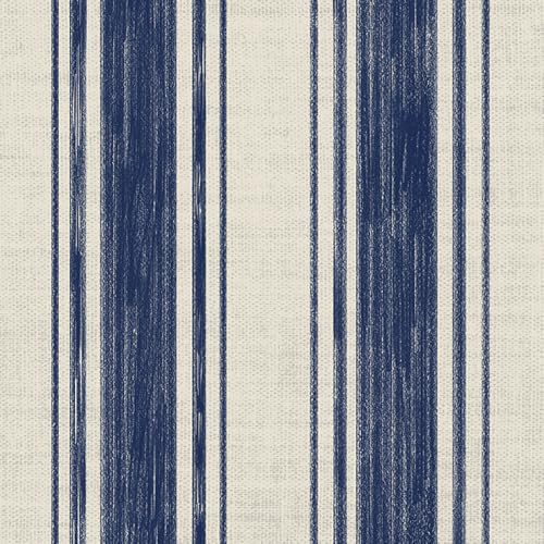 Safiyya Wallpaper Peel and Stick Blue and Cream White Hand-Painted Striped Contact Paper Vintage Wall Paper Self Adhesive Removable Wallpaper for Bedroom Bathroom Vinyl 17.3"×78.7"