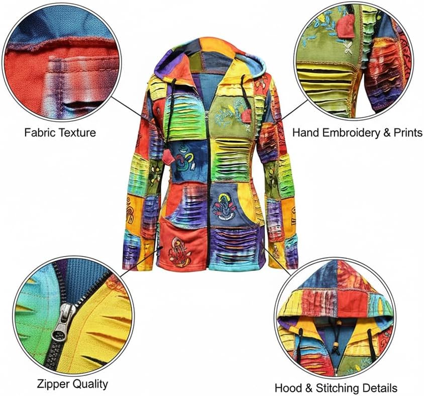 Shopoholic Fashion Slashed Patchwork Hippie Hoodie Jacket for Women, Tie Dye Lightweight Long Zip Up Sweater Cardigan - Image 5
