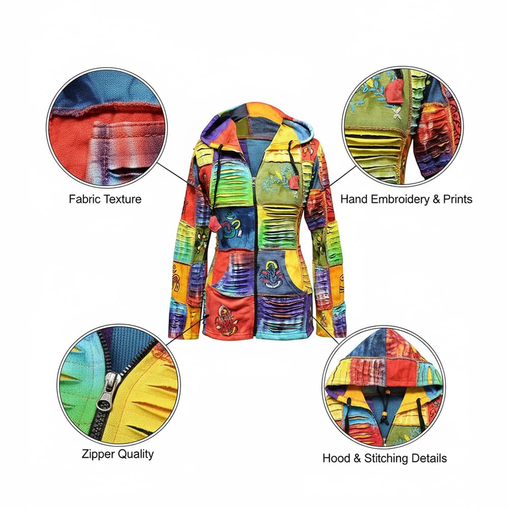 SHOPOHOLIC FASHION Femmes Vif Découpé Patchwork Hippie Capuche