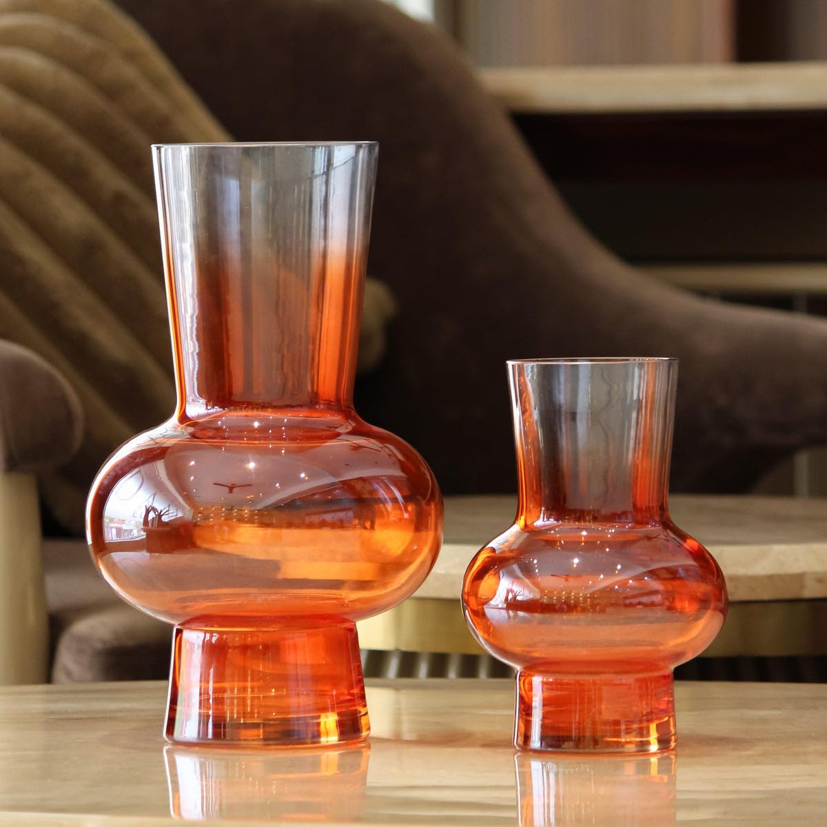 Daamaira Home & Living Modern Glass Ombre Vase, Small Decorative Orange Gradient Crystal Flower Holder, Contemporary Home Decor Accent Piece-image-10