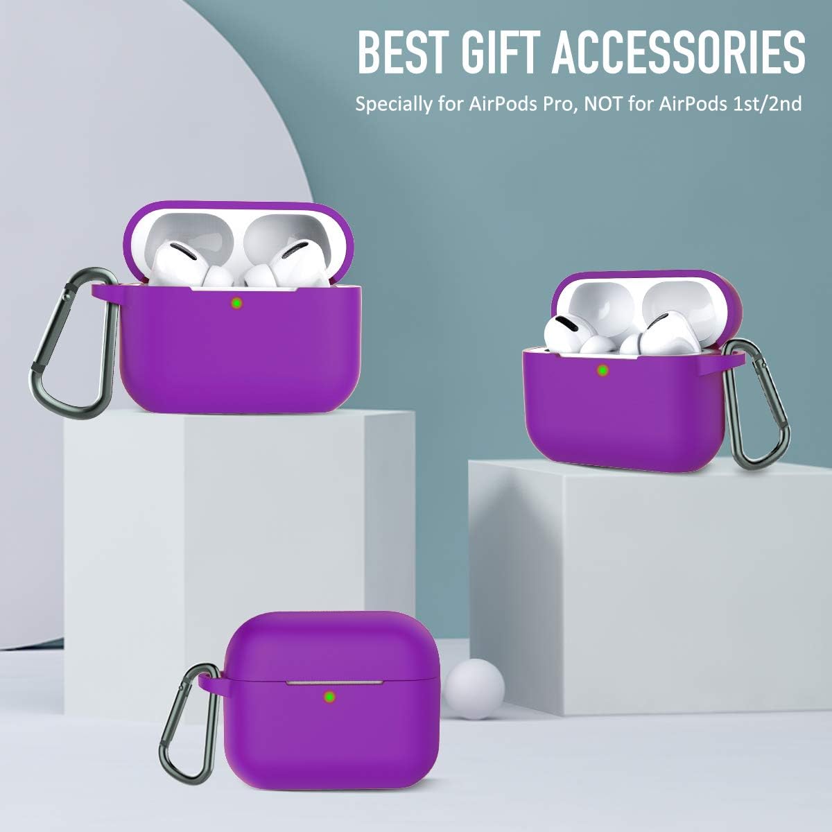 AirPods Pro Case Cover, Music Tracker Protective Silicone Carrying Case with Keychain for AirPods 3 Charging Case (Front LED Visible) (Purple)