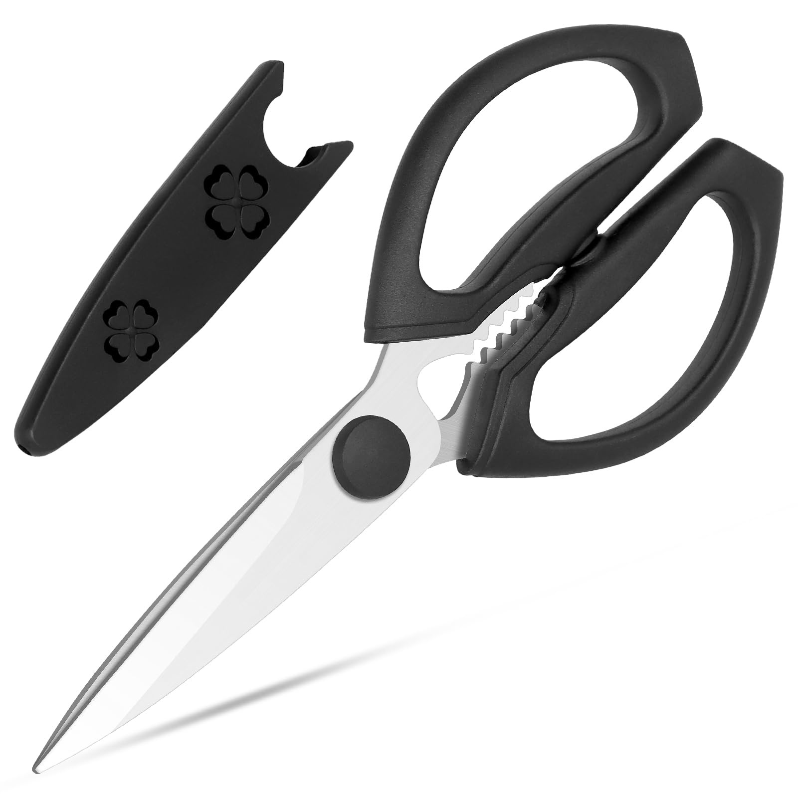 Küchenschere, Heavy Duty Küchenschere mit scharfen Edelstahlklingen, spülmaschinenfeste Kochschere zum Schneiden von Fleisch, Fisch, Gemüse, schwarz