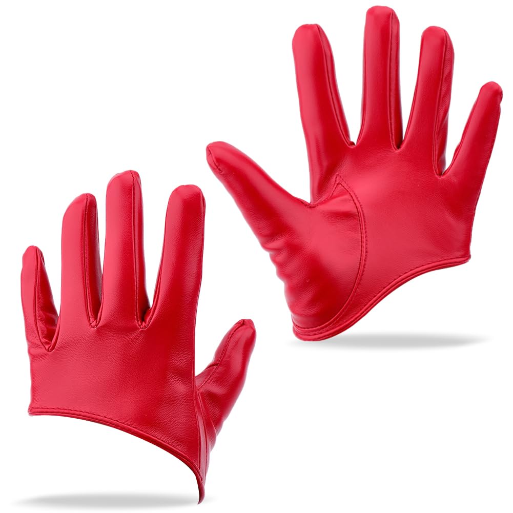 CALFOVERA 1 Pair Red Half Palm PU Leather Driving Dress Gloves for Women Fashion Costume Wet Look Soft Extra Short Faux Leather Finger Gloves for Halloween Party Cosplay Dance