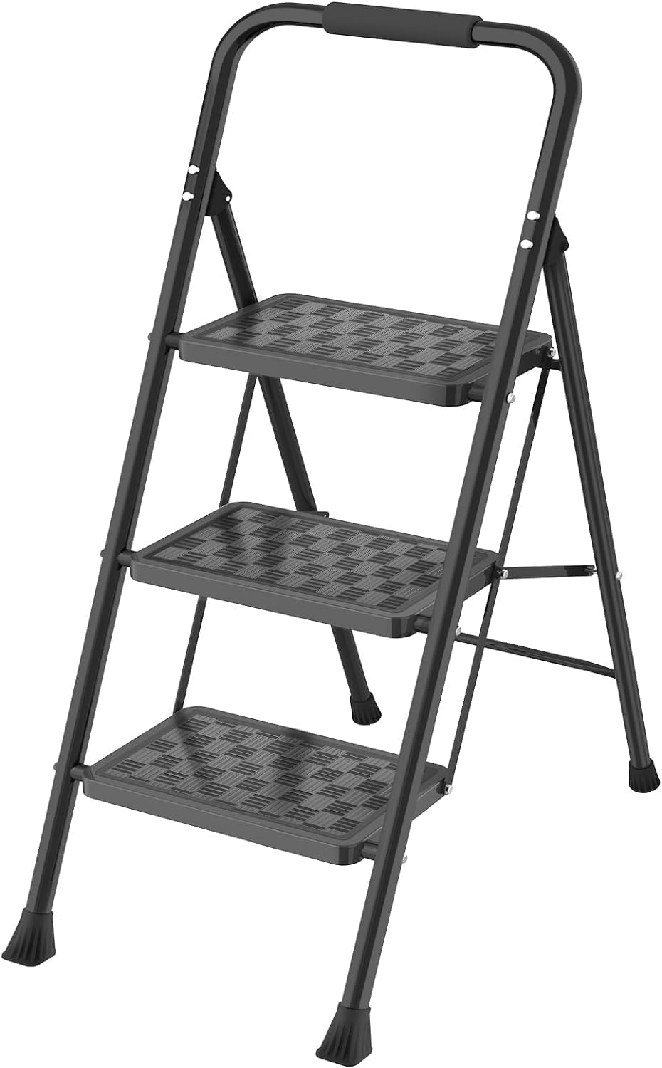 HBTower Scala 3 Gradini Pieghevole, Pedane Antiscivolo con Design a Mosaico, Corrimano Imbottito, Leggera e Salvaspazio, Portata 150KG