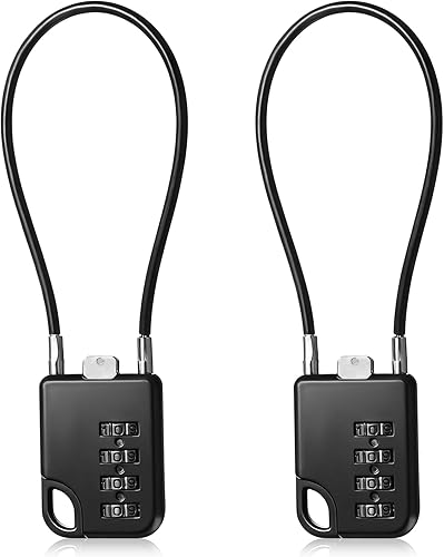 Candado de cable de combinación de 4 dígitos, 2 unidades, bloqueo de cable de combinación fina reiniciable, multiusos, pequeños y largos, candado
