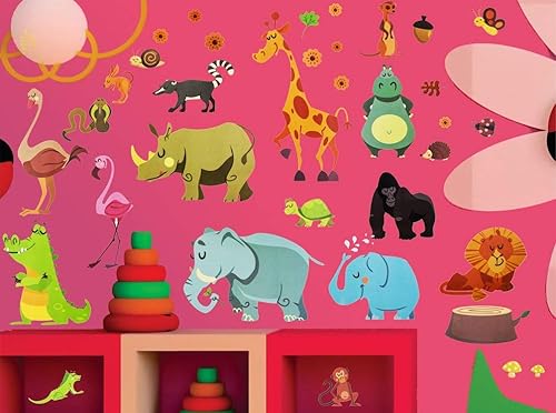 Miniatura 2 de DEKOSH Paquete de calcomanías de pared de animales de la selva, calcomanías coloridas para habitación del bebé, calcomanías de pared unisex con