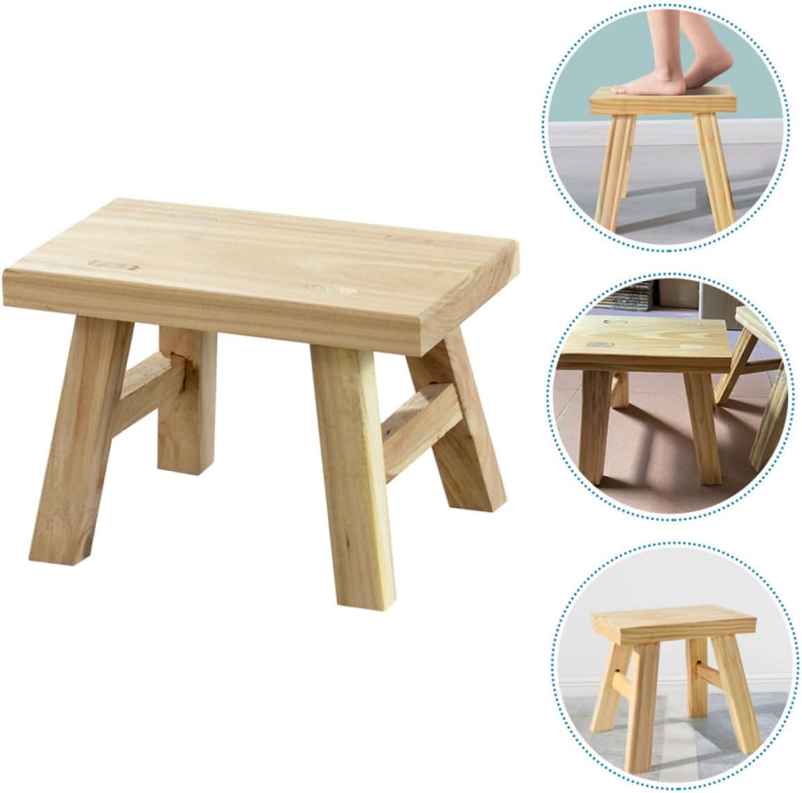 Cabilock Comfortable Boy Girl Low Wooden Stool Portable Boy Girl Step Stool for Shoe Changing Bathroom and Kitchen Use Non-Slip Design Height for Toilet Training and Easy Access to Counters