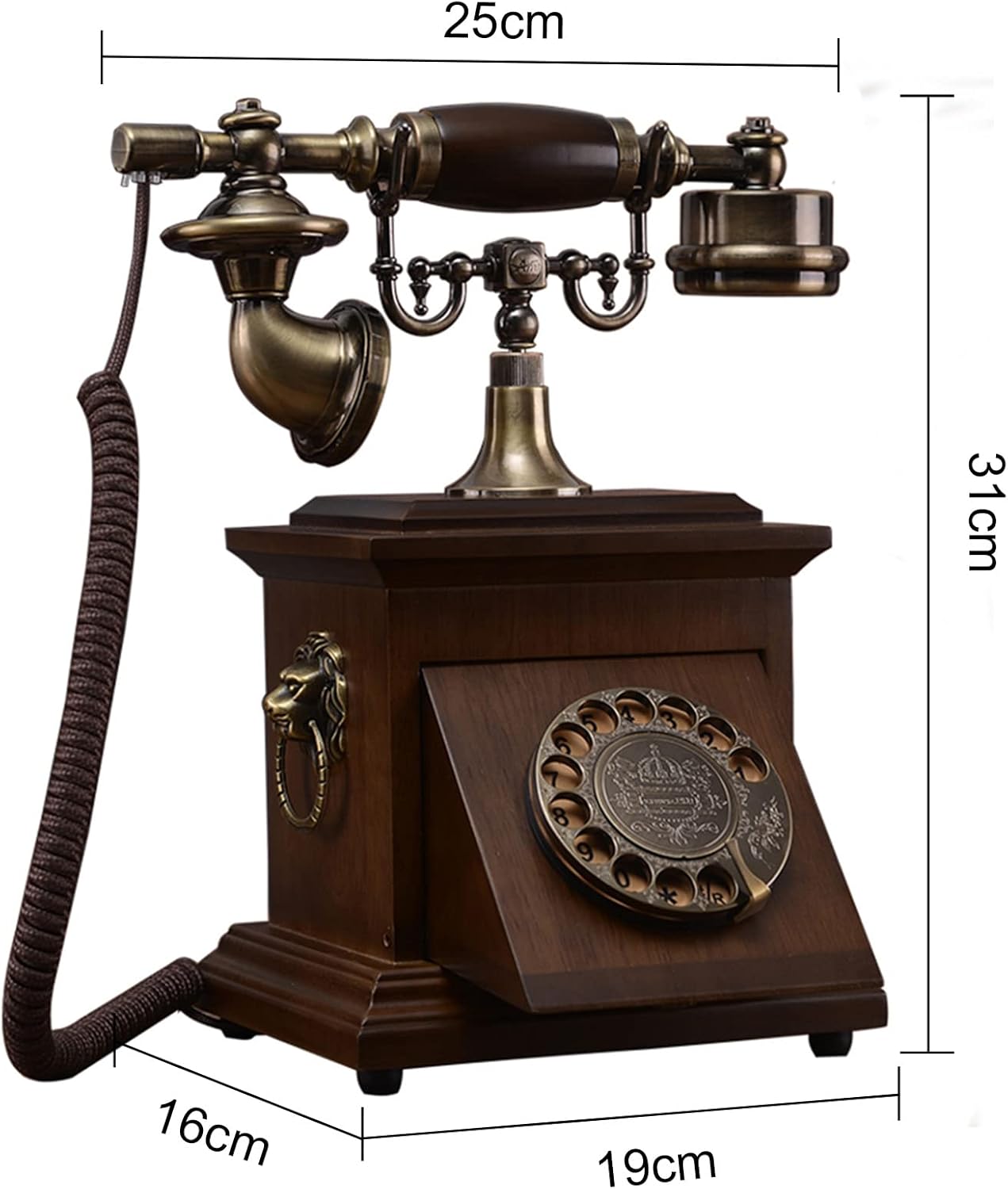 1Pack Old Fashioned Vintage Rotary Dial Landline Telephone Corded Antique Telephone Home Living Room Retro Decorative Phone,B
