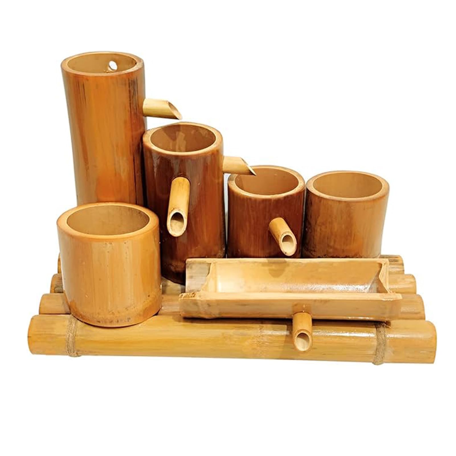 asdchZen Handmade Bamboo Fountain Kit With Pump, Zen Feng Shui Water Feature, Freestanding Garden Fountain, Landscape Decor, For Pond, Fish Tank, Balcony, Lawn, Patio Yard, 28In,35in(90cm)