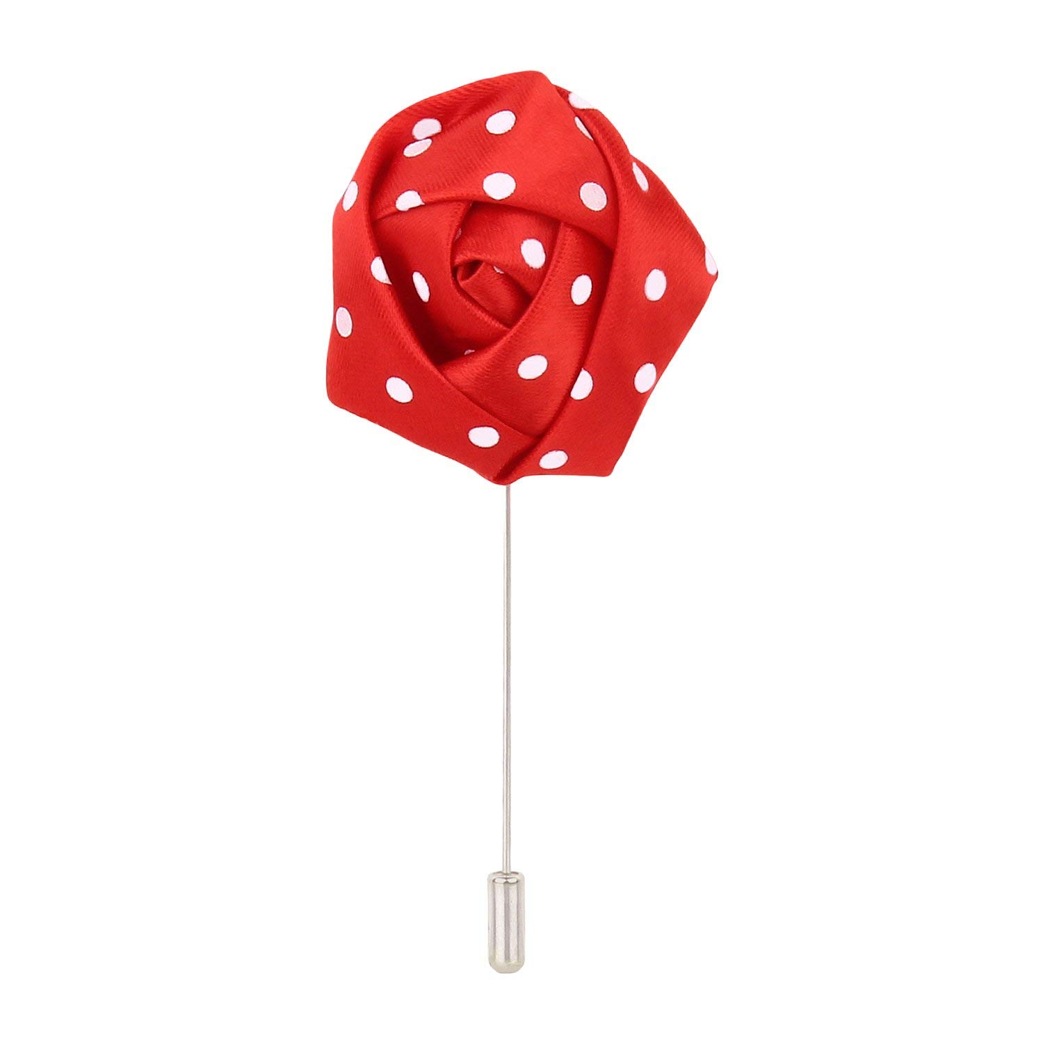 Handmade Polyester Red Polka Rosebud Lapel Men Brooch Boutonniere Tuxedo Pin-image-6