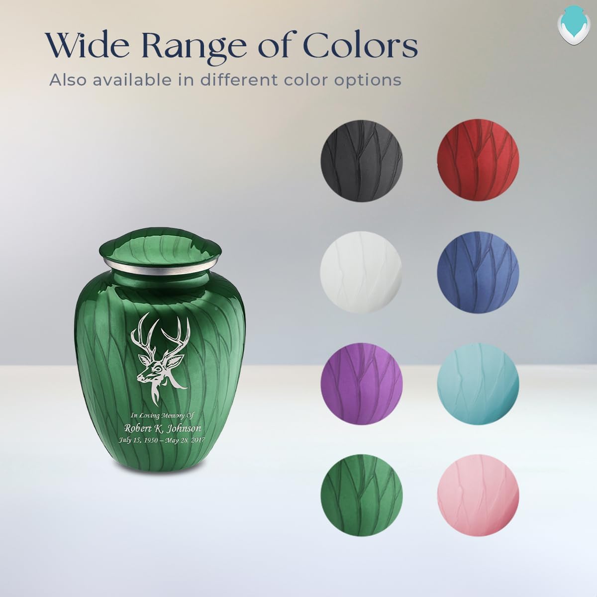 Geturns - Small Personalized Deer Cremation Urns for Human Ashes I Pearl Green Funeral Urn for Men and Women I 44 lbs