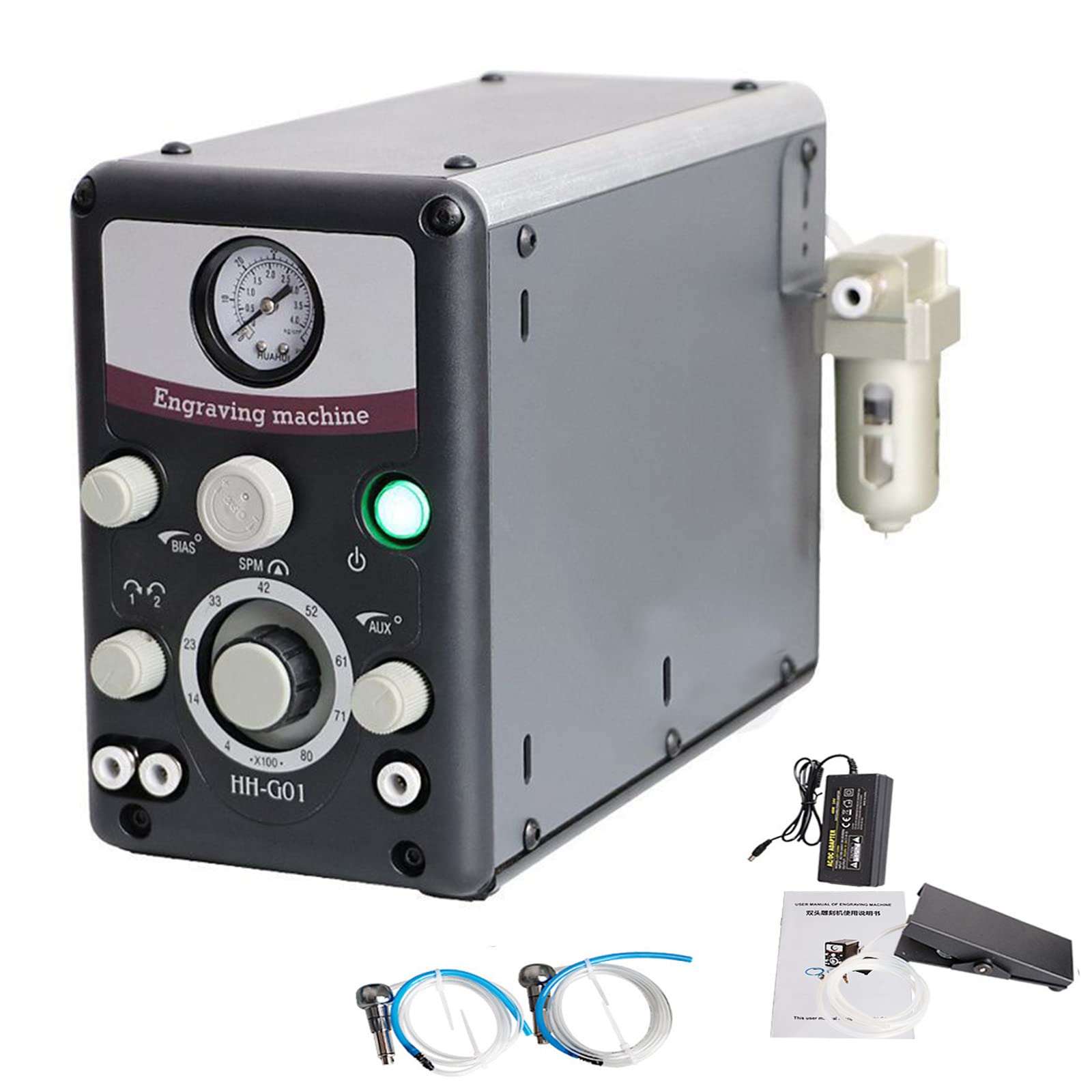 Pneumatic Jewelry Engraving Machine, Double Head Impact Jewelry Engraver Machine, Pneumatic Engraving Tools for Metal Plastic Wood Ceramics Stone Crafts