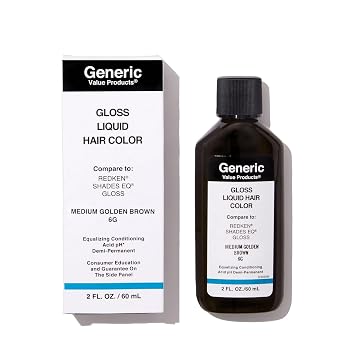 Generic Value Products 6G Medium Golden Brown DemiPermanent Gloss Liquid Hair Color, Adds Gloss for Healthy Looking Hair, Refreshes Color, Tones for a Beautiful Finish, 2 Fl Oz