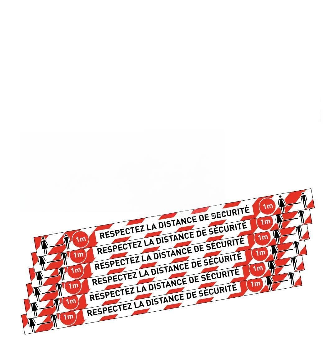 AUA SIGNALETIQUE - Lot de 6 Bandes de Marquage au Sol - Respectez la Distance de sécurité - Rouge - Autocollant laminé - 670x50 mm