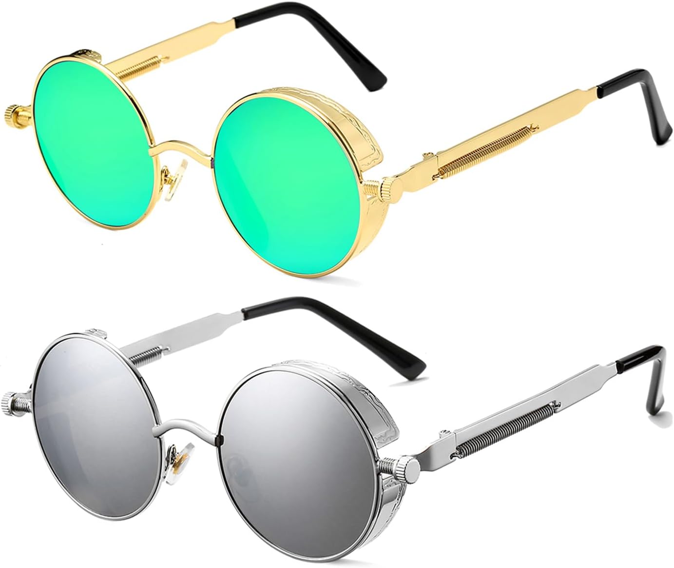 HJSTES Vintage Round Steampunk Sunglasses for Women Men Circle Gothic Glasses Retro Metal Frame