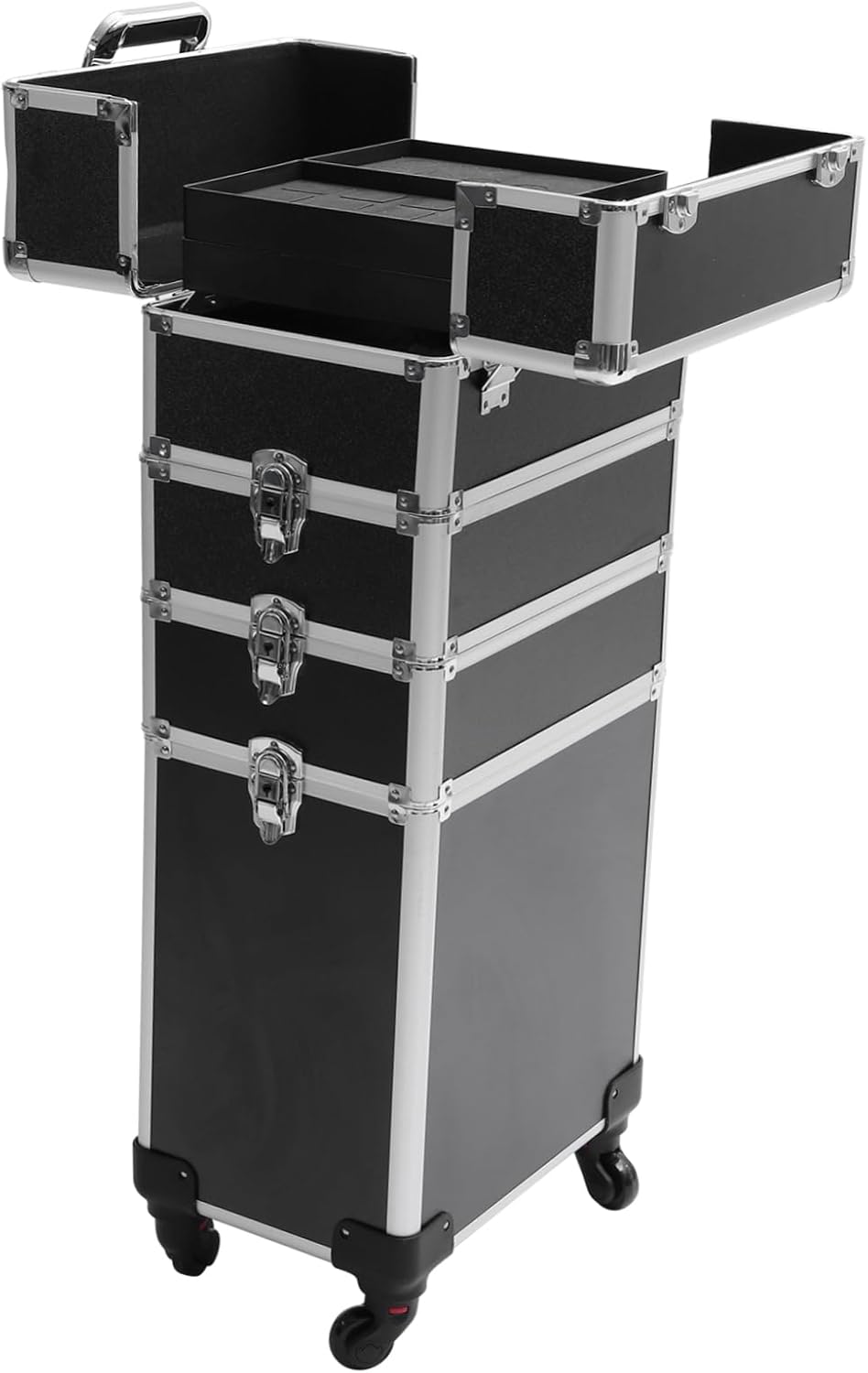 Ipetboom Rolling Makeup Train Case Trolley Cosmetic Box Rolling Train Suitcase Large Capacity Storage Tool Box Organized Beauty Case for Home Wedding Travel