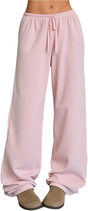 Rose Seek Girl's Wide Leg Baggy Pants Elastic Waist Sweatpants Preppy Casual Long Trousers Joggers Trendy fashion product photo