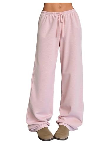 RoseSeek Girl's Wide Leg Baggy Pants Elastic Waist Sweatpants Preppy Casual Long Trousers Joggers Trendy