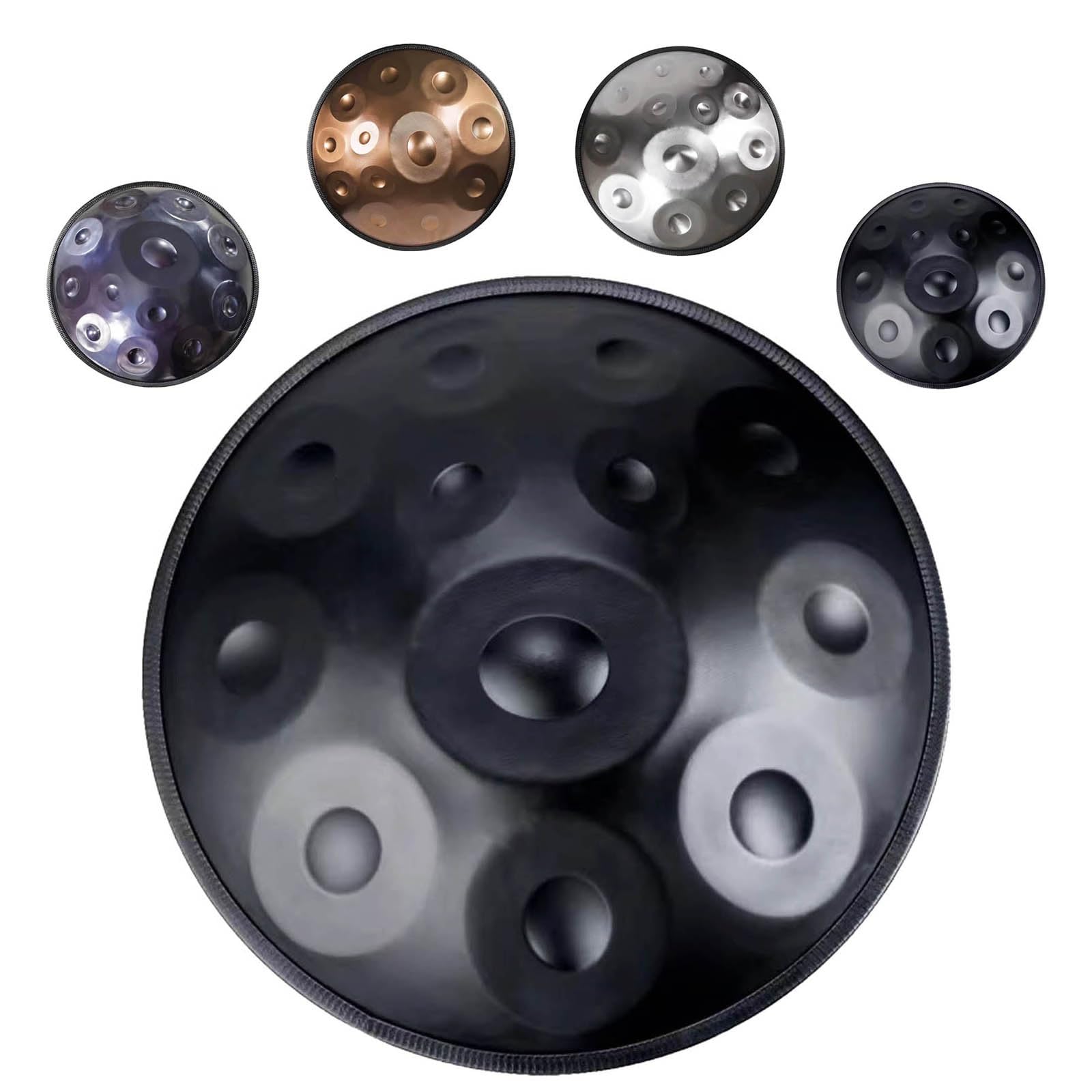 Juego de Handpan 55.8cm Tambores de Mano en Re Menor 9/10/12 Notas Instrumento de Tambor de Acero con Baquetas, Sonido 432Hz/440Hz para Meditación, Musicoterapia(Black,432HZ/12Note)