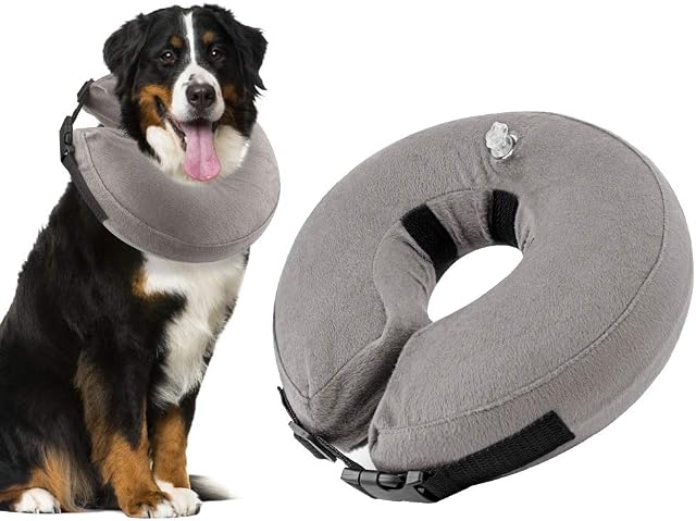 Nasjac Dog Cone Collar, Adjustable Inflatable Recovery Collars for Dogs Cats to Stop Licking Wounds, Durable Comfy Protective Buster Blow Up Dog Surgical Treatment Surgery Collar with Air Pump