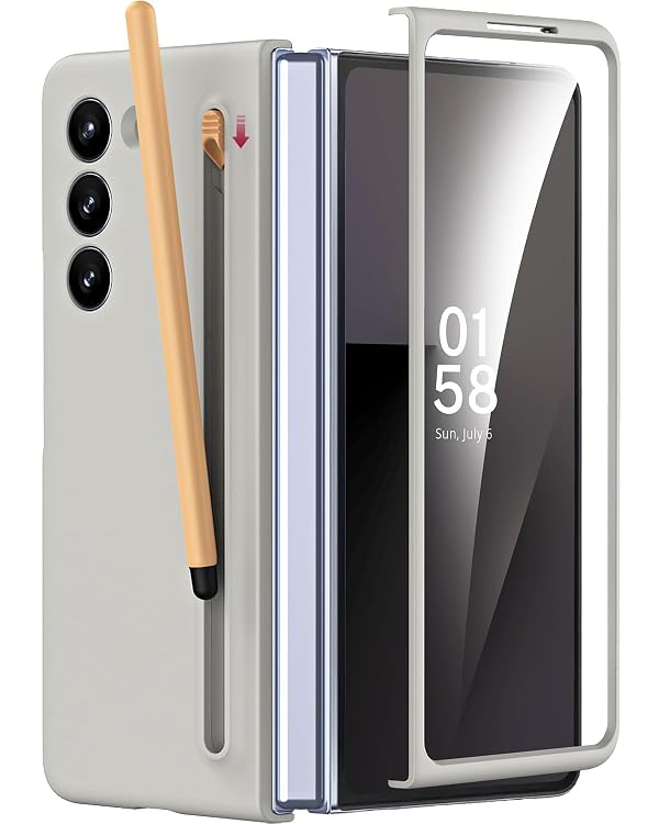 Miimall for Samsung Galaxy Z Fold 7 Case with Stylus and S Pen Holder, Slim Durable Samsung Galaxy Fold 7 Case with Built in Screen Protector, Wireless Charging Compatible, Light Gray by Miimall - Used condition - US$13.91