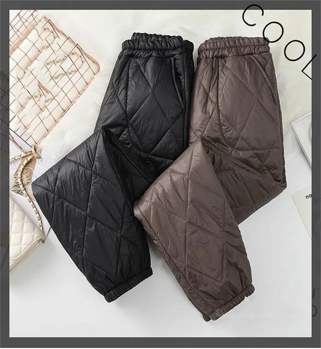 Women Winter Ultra Light Windproof Quilted Warm Snow Wear High Waist Thick Baggy Pants Red M