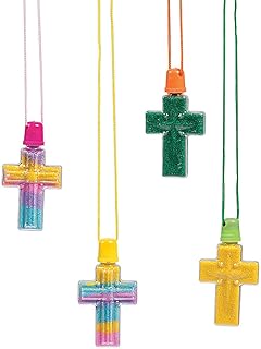 Fun Express Cross Sand Bottle Necklaces & Craft Set – Religious Decor for Kids VBS Sunday School Faith-Based Activities & Christian Crafts – Religious Celebrations Parties & Gift Giving – 12 Pieces