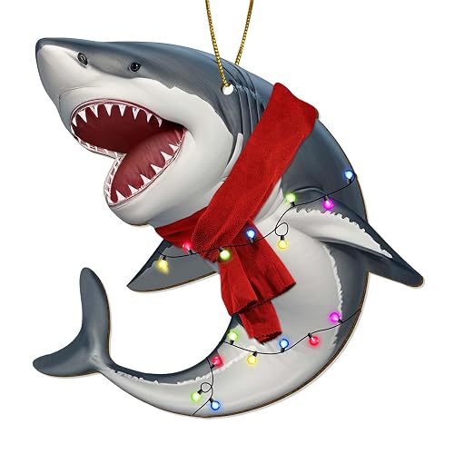 Shark Ornaments for Christmas Tree - Wooden Sea Animal Hanging