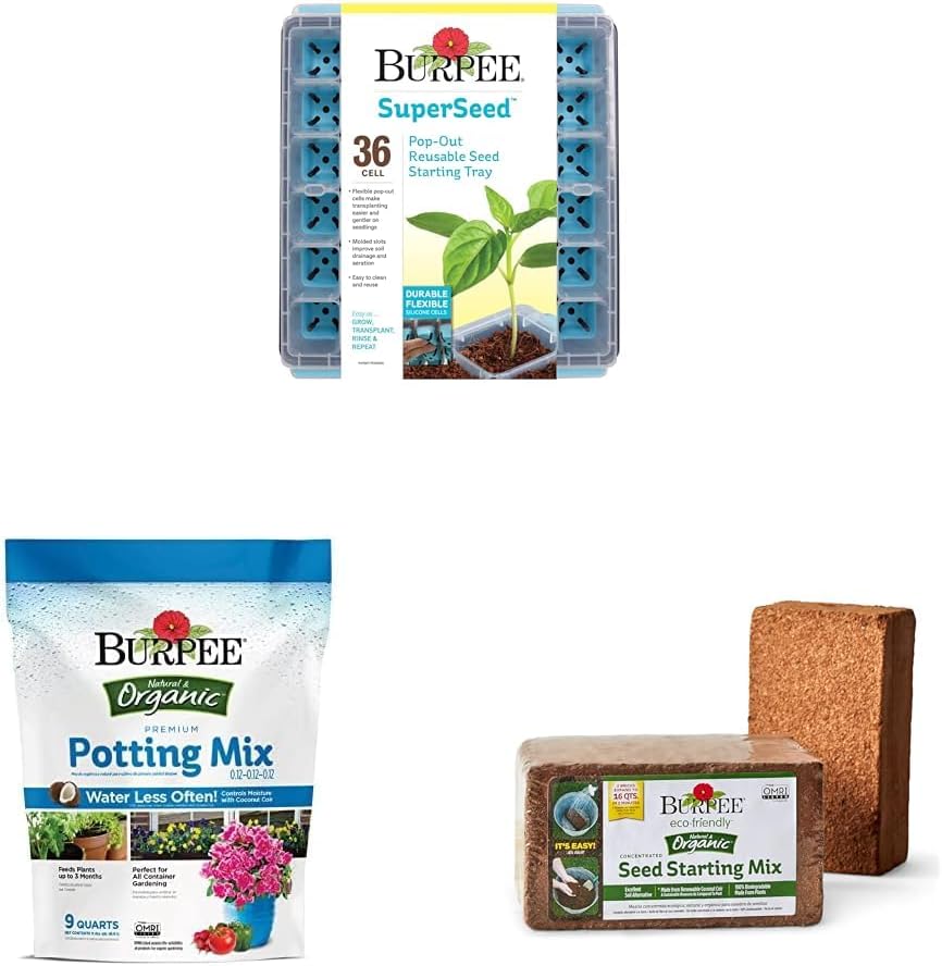 Burpee SuperSeed Seed Starting Tray &, 9 Quarts | Premium Organic Potting Natural Soil Mix Food & Organic Coconut Coir Concentrated Seed Starting Mix, 16 Quart