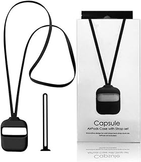 جراب سيليكون مضاد للخدش لسماعات ايربودز مع حزام لليد والرقبة، اسود، لسماعات رأس