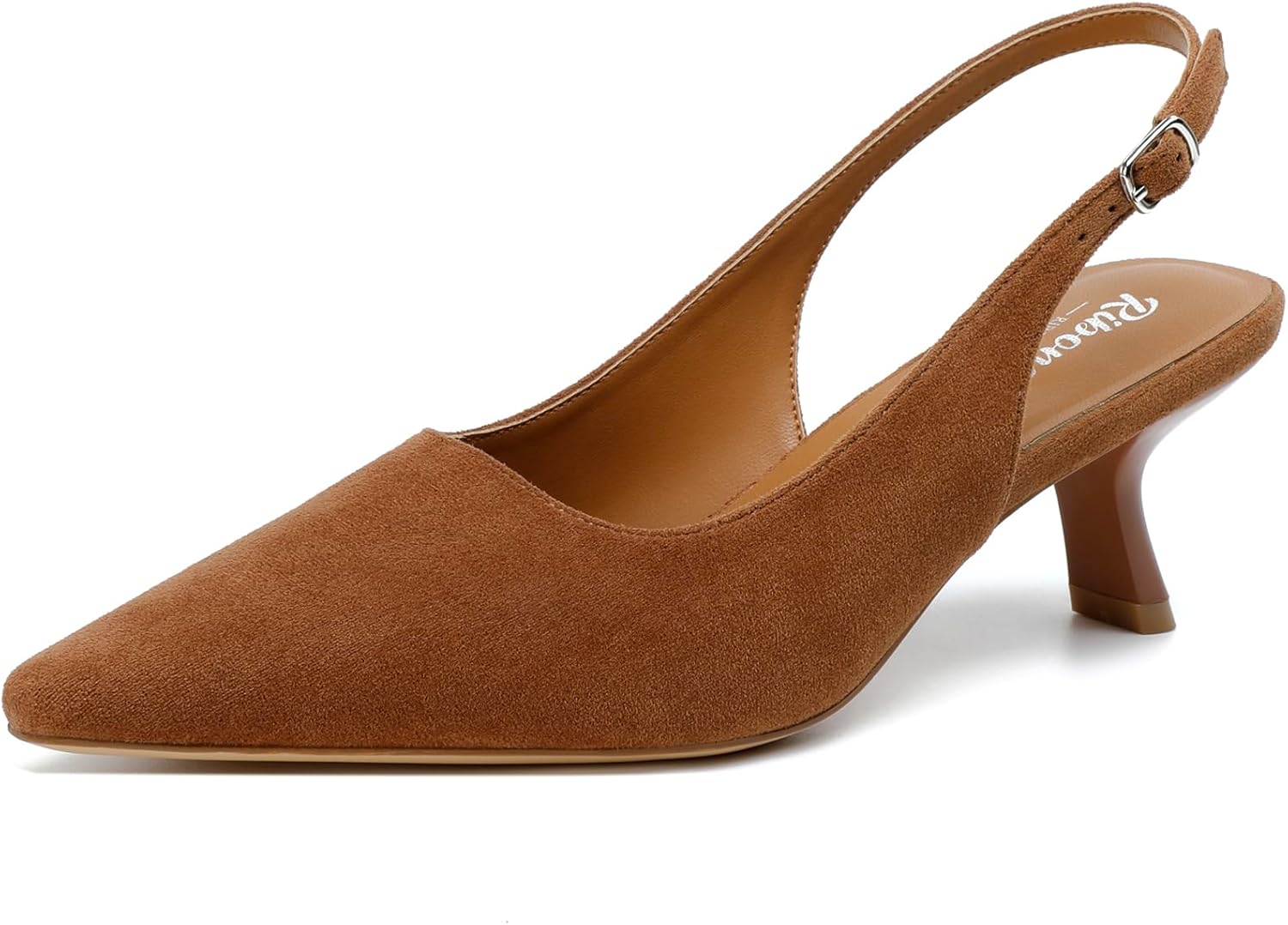 RIBONGZ Kitten Heels for Women Pointed Closed Toe Pumps Low Heel Slingback Heels Buckle Strappy Comfort Dress Shoes Dating Wedding Prom Party Working