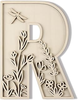Layered 12 Inch Large Wooden Letters for Wall Decor, Flowered Paintable Wooden Nursery Letters for Crafts Wood Alphabet Letter R for Birthday Boho Nursery Name Sign Wedding Home Decoration