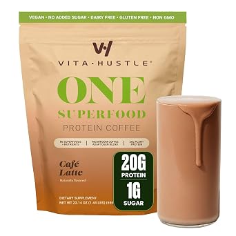 VitaHustle ONE Vegan Protein Powder, Cafe Latte, 15 Servings