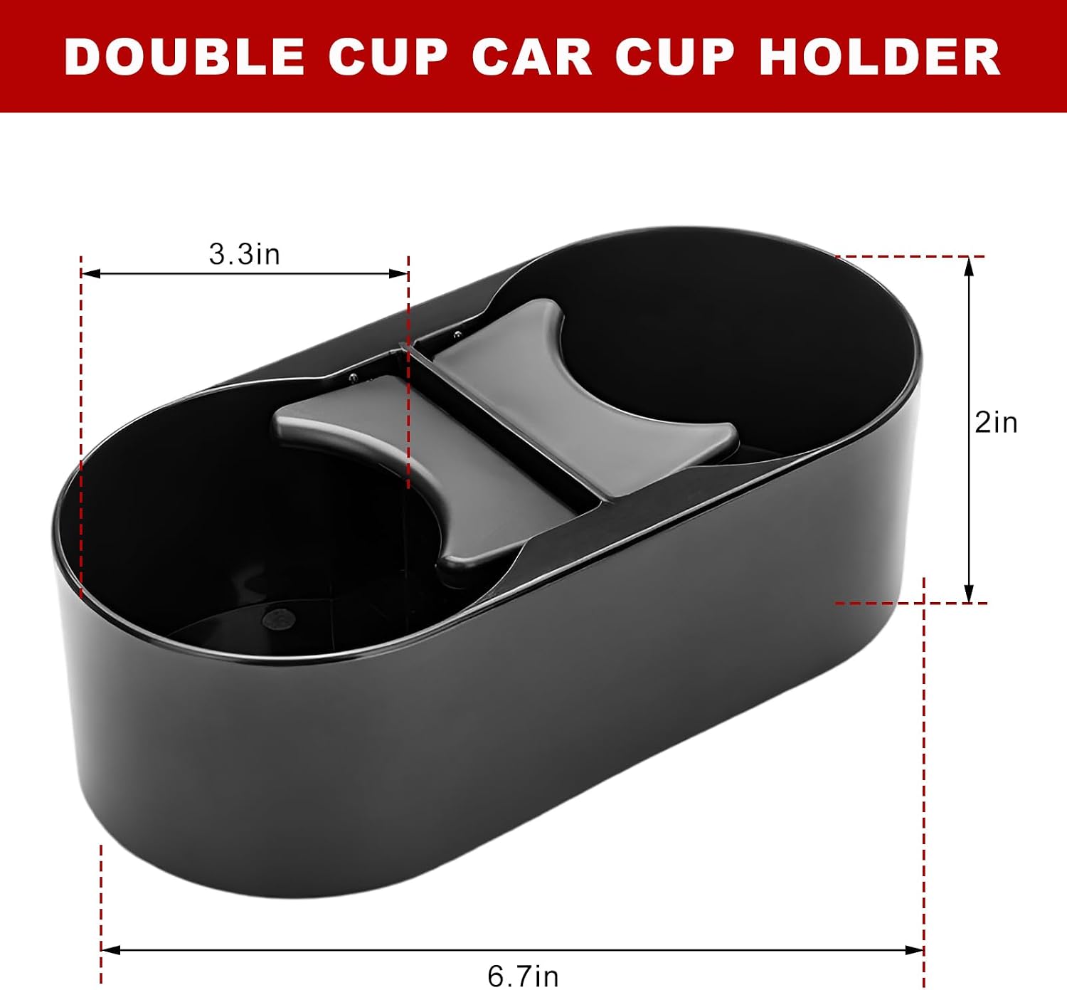 Car Cup Holder, Auto Front Seat Double Drink Holder & Center Console Organizer, Multifunctional Vehicle Seat Cup Holders for Phones Beverage Bottles Cans, Car Accessories (Plastic)