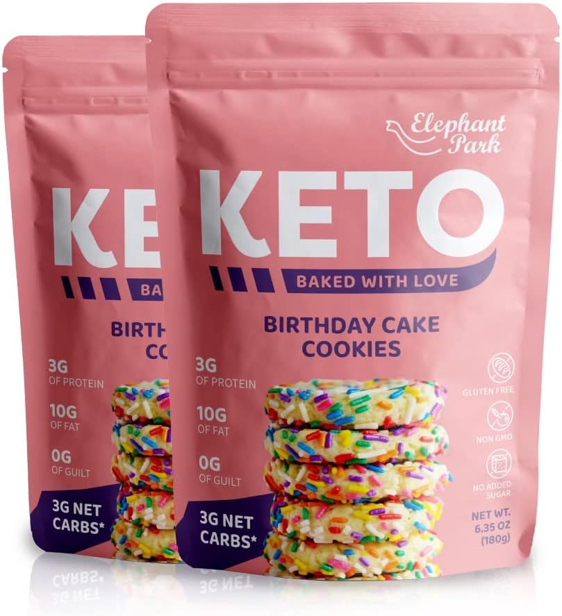 Sugar Free BIRTHDAY CAKE Flavor Keto Cookies 6.35Oz Each Bag Low Carb Gluten Free Paleo Diabetic Diet Friendly 3g Protein (2-Pack)