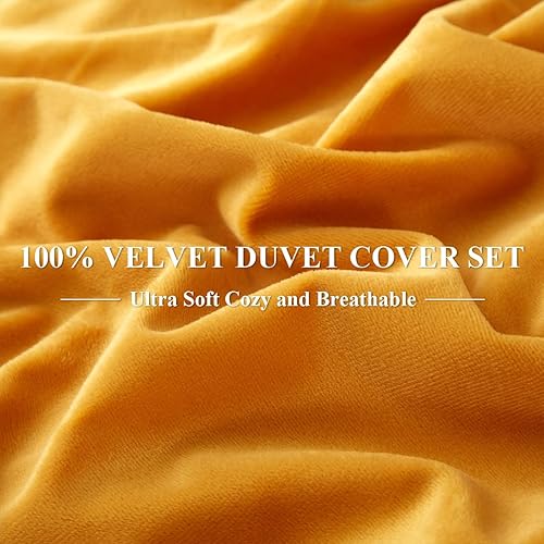 Miniatura 5 de Ivellow Juego de funda de edredón de terciopelo tamaño queen, color dorado, 3 piezas, ultrasuave, transpirable, unicolor, terciopelo de franela, con