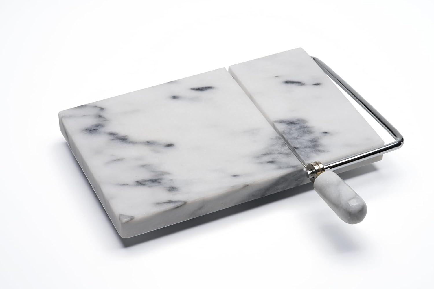 Marble Cheese Slicer for Block Cheese, 5" x 8" White Marble Cheese Board and Cutter with 2 Replacement Stainless Steel Wires, Heavy Duty Cheese Slicer Kit for Home Kitchen and Charcuterie