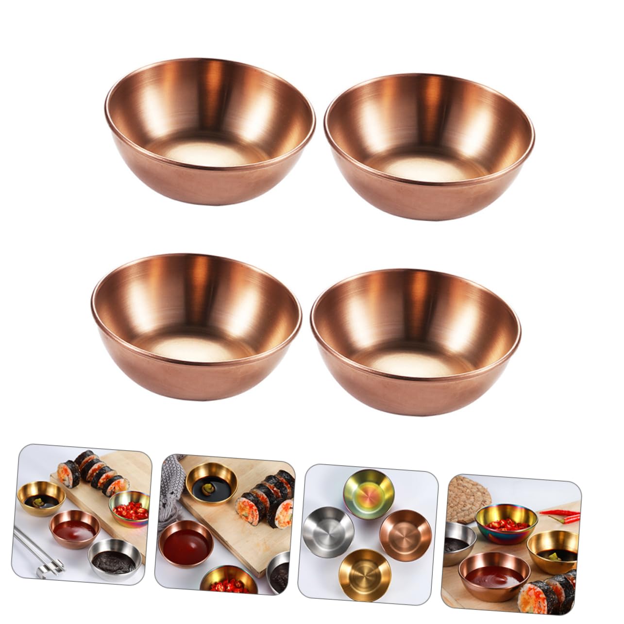 AUTSUPPL 4pcs Seasoning Dish Snack Trays Tasting Dish Condiments Dishes Mini Saucers Dishes Dip Bowls Mini Appetizer Plate Korean Dishware Round Serving Tray Utensil Tray Stainless Steel